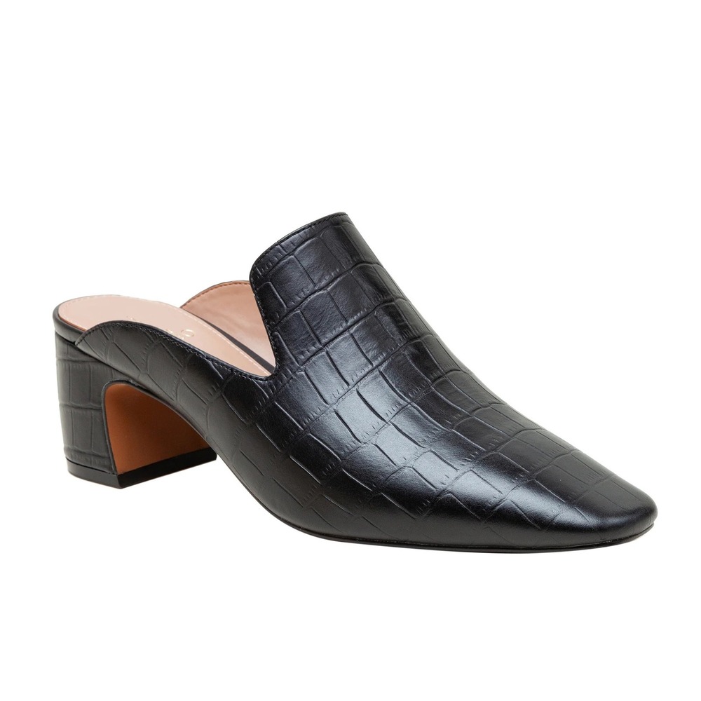 LINEA PAOLO Womens Giselle Croco‎ Embossed Leather Mules Size 8 Black Crocodile